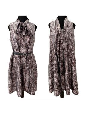 VINCE CAMUTO Belt Dress Digital Ombre Houndstooth Sleeveless Neck Tie Business